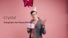  Presentation with birthday balloon - Presentation enhanced with portrait-of-a-confused-young background and a coral colored foreground