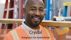  Presentation with safety construction worker in construction - Audience pleasing presentation theme consisting of portrait of a construction worker backdrop and a coral colored foreground
