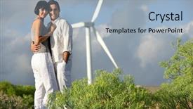  Presentation with turbine - PPT theme with portrait of a couple in front of a wind turbine background and a light blue colored foreground