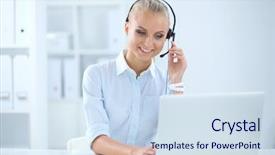  Presentation with customer service - Slide deck with portrait of a customer service background and a sky blue colored foreground