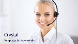  Presentation with customer service reporting - Amazing PPT theme having portrait of a customer service backdrop and a sky blue colored foreground