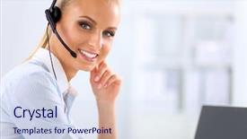  Presentation with customer service - Presentation design featuring portrait of a customer service background and a sky blue colored foreground