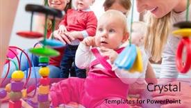  Presentation with mothers - Audience pleasing presentation design consisting of portrait of a cute baby backdrop and a red colored foreground