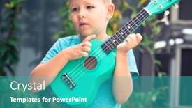  Presentation with ukulele - Theme enhanced with boy sitting ouddoor with ukulele background and a teal colored foreground