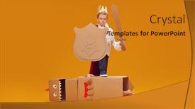  Presentation with knight - Presentation design having portrait-of-a-cute-boy background and a gold colored foreground