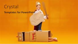  Presentation with knight - Slides featuring portrait-of-a-cute-boy background and a gold colored foreground