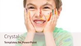  Presentation with bright white - Slide deck featuring portrait of a cute boy showing his hands painted in bright colors isolated over white background and a lemonade colored foreground