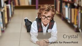  Presentation with educational - Presentation theme with portrait-of-a-cute-boy background and a mint green colored foreground