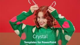  Presentation with christmas candy - PPT theme enhanced with portrait-of-a-cute-cheerful background and a ocean colored foreground