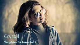  Presentation with young generation - Slides having portrait of a cute girl teenager wearing spectacles glasses for a modern young generation beauty fashion background and a ocean colored foreground
