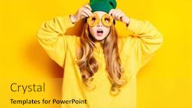  Presentation with kids fashion - PPT theme with portrait of a cute girl with bagels over the yellow background beauty fashion for kids and teenagers background and a yellow colored foreground