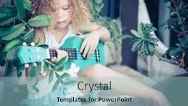  Presentation with ukulele - Slides having girl sitting ouddoor with ukulele background and a light blue colored foreground