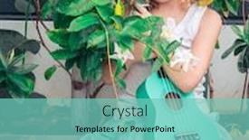  Presentation with ukulele - PPT layouts featuring girl sitting ouddoor with ukulele background and a seafoam green colored foreground