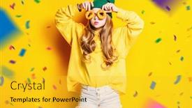  Presentation with kids fashion - PPT theme having portrait of a cute girl with flowers over the yellow background beauty fashion for kids and teenagers background and a yellow colored foreground