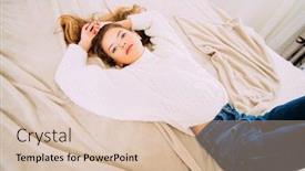  Presentation with cute - Cool new presentation design with portrait-of-a-cute-girl backdrop and a soft green colored foreground