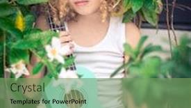  Presentation with ukulele - PPT layouts enhanced with portrait-of-a-cute-girl background and a seafoam green colored foreground