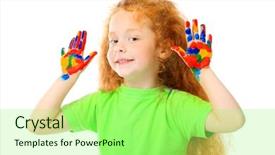  Presentation with education cute - Beautiful presentation theme featuring portrait of a cute girl enjoying her painting education isolated over white background backdrop and a mint green colored foreground