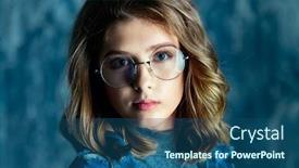  Presentation with young generation - Theme enhanced with portrait of a cute girl teenager wearing spectacles glasses for a modern young generation beauty fashion background and a ocean colored foreground