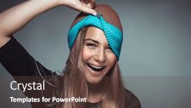  Presentation with funky - Presentation theme with portrait-of-a-cute-happy background and a tawny brown colored foreground