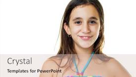  Presentation with teen - Cool new presentation theme with portrait of a cute hispanic teen wearing a swimsuit isolated on white backdrop and a soft green colored foreground