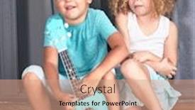  Presentation with ukulele - Colorful presentation design enhanced with kids sitting ouddoor with ukulele backdrop and a coral colored foreground