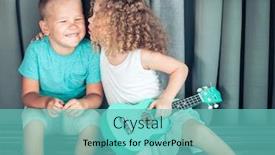  Presentation with ukulele - Audience pleasing PPT layouts consisting of portrait-of-a-cute-kids backdrop and a seafoam green colored foreground