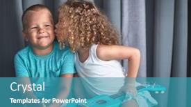  Presentation with ukulele - Slide deck featuring portrait-of-a-cute-kids background and a teal colored foreground