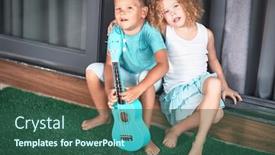  Presentation with ukulele - Colorful PPT theme enhanced with portrait-of-a-cute-kids backdrop and a ocean colored foreground