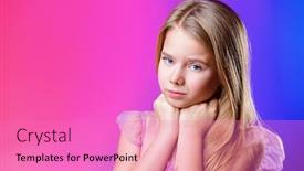  Presentation with pink beauty - Slide set consisting of portrait of a cute nine year old girl in an elegant dress over pink background children's beauty and health background and a coral colored foreground