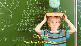  Presentation with book - Beautiful PPT layouts featuring portrait-of-a-cute-schoolboy backdrop and a tawny brown colored foreground