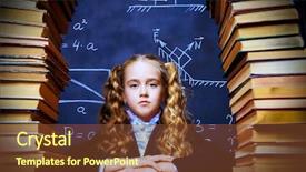  Presentation with books - Slide deck with portrait of a cute schoolgirl background and a tawny brown colored foreground