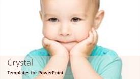  Presentation with supporting - Presentation theme featuring portrait of a cute little boy looking at something while supporting his head with both hands isolated over white background and a lemonade colored foreground