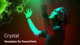  Presentation with biological molecules - Slide deck having portrait-of-a-cyborg-looking background and a wine colored foreground