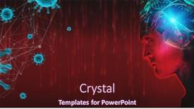  Presentation with molecules - Audience pleasing PPT theme consisting of portrait-of-a-cyborg-looking backdrop and a wine colored foreground