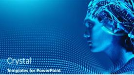  Presentation with light blue - Slides having portrait-of-a-cyborg-man background and a ocean colored foreground