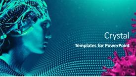  Presentation with molecules - PPT theme enhanced with portrait-of-a-cyborg-man background and a ocean colored foreground