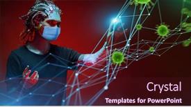  Presentation with molecules - Amazing slide set having portrait-of-a-cyborg-wearing backdrop and a wine colored foreground