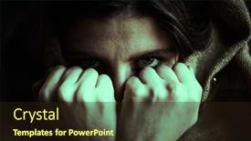  Presentation with human face - Presentation theme having portrait-of-a-dark-haired background and a wine colored foreground