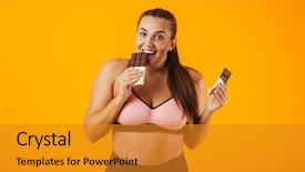  Presentation with woman in agriculture - PPT theme with portrait of a delighted overweight background and a gold colored foreground