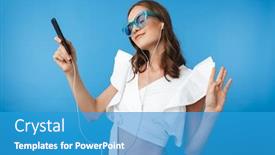  Presentation with blue music - Cool new slides with phone isolated over blue background backdrop and a teal colored foreground