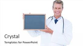  Presentation with new parents doctor - Presentation design enhanced with portrait of a doctor holding background and a white colored foreground