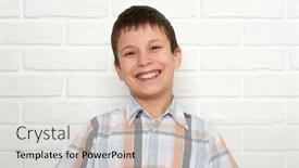  Presentation with white brick wall - Presentation design featuring portrait of a emotional boy standing near white brick wall dressed in a plaid shirt background and a light gray colored foreground