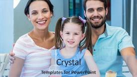  Presentation with restaurant family - Slide deck consisting of portrait of a family eating at the restaurant on a sunny day background and a light blue colored foreground