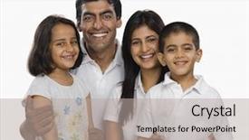  Presentation with family - PPT theme with portrait of a family smiling background and a light gray colored foreground
