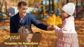  Presentation with city people walking - Presentation theme having portrait-of-a-family background and a tawny brown colored foreground