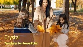  Presentation with city people walking - Presentation theme featuring portrait-of-a-family background and a red colored foreground