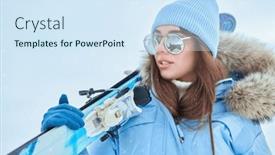  Presentation with sport blue - PPT layouts with portrait-of-a-fashionable-girl background and a sky blue colored foreground