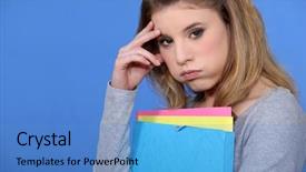  Presentation with female college student uti - Beautiful theme featuring portrait of a fed-up student backdrop and a teal colored foreground