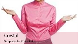  Presentation with customer service - Theme having portrait of a female customer service representative gesturing background and a coral colored foreground