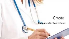  Presentation with portrait of excited overjoyed female - PPT theme having portrait of a female doctor background and a  colored foreground